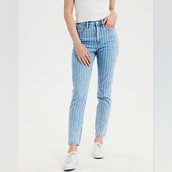 PacSun High Rise Tapered Ankle Length Mom Jeans With White Stripes Size 30 - Picture 1 of 9